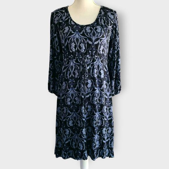 Soma Dress A Line 3/4 Sleeves Blue Drawstring Floral Causal Lounge Size Medium - Picture 2 of 8
